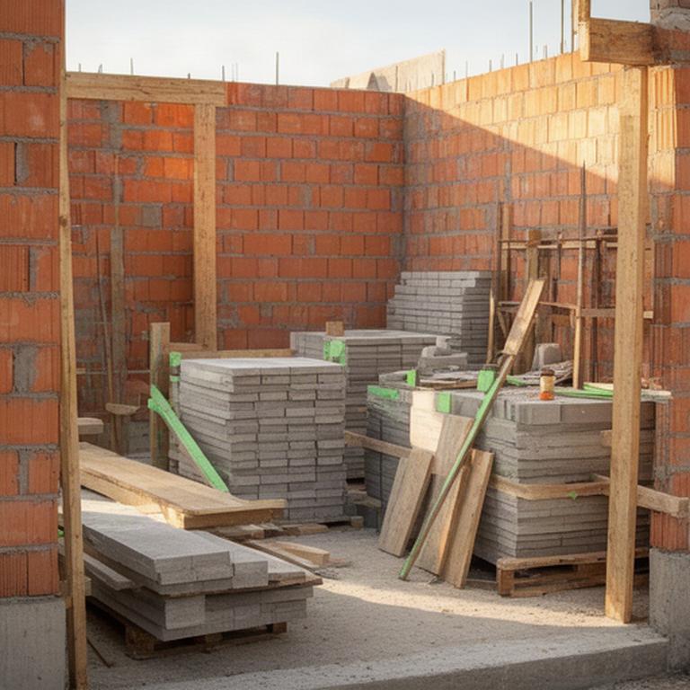 Cantiere di una nuova abitazione con pareti in laterizio e materiali ordinati